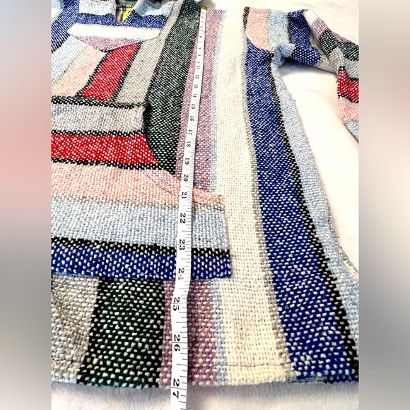 Mexican Poncho Baia Hoodie Surfer Pullover Made in Mex Unisex Sky Red Pink - Picture 9 of 10